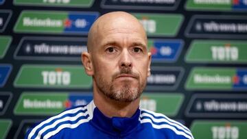 AMSTERDAM - Ajax coach Erik ten Hag during the Toto KNVB Cup Press Conference prior to the cup final against PSV at the Johan Cruijff ArenA on April 15, 2022 in Amsterdam, Netherlands. KOEN VAN WEEL (Photo by ANP via Getty Images)