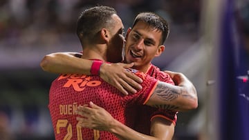 Mauro Lainez celebrates his goal 1-3 with Jesus Duenas of Juarez during the game Mazatlan FC vs FC Juarez, corresponding to Round 05 of the Torneo Clausura 2023 of the Liga BBVA MX, at El Kraken Stadium, on February 03, 2023.
<br><br>
Mauro Lainez celebra su gol con 1-3 con Jesus Duenas de Juarez durante el partido Mazatlan FC vs FC Juarez, Correspondiente a la Jornada 05 del Torneo Clausura 2023 de la Liga BBVA MX, en el Estadio El Kraken, el 03 de Febrero de 2023.