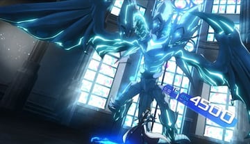 Fotograma de Yu-Gi-Oh! The Dark Side of Dimensions (2016), en el que vemos a Seto Kaiba al lado de su Neo Drag&oacute;n de Ojos Azules Definitivo