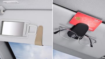 Un soporte con clip para gafas con función múltiple y portátil que está disponible en Amazon.