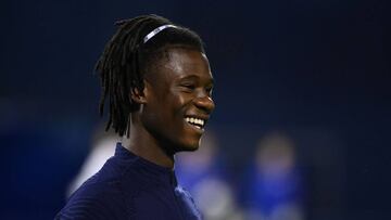 France's midfielder Eduardo Camavinga warms up prior to the UEFA Nations League Group A3 football match between Croatia and France at the Maksimir Stadium in Zagreb on October 14, 2020. (Photo by FRANCK FIFE / AFP)