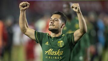 Oct 31, 2018; Frisco, TX, USA; Portland Timbers midfielder Sebastian Blanco (10) celebrates after the match against FC Dallas at Toyota Stadium. Mandatory Credit: Tim Heitman-USA TODAY Sports