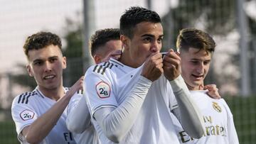 Reinier, celebrando su primer gol con el Real Madrid Castilla.