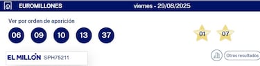 Euromillones: comprobar los resultados del sorteo de hoy, viernes 29 de agosto