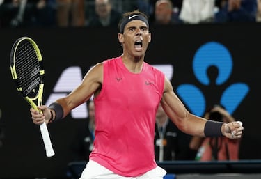 Tennis - Australian Open - Fourth Round - Melbourne Park, Melbourne, Australia - January 27, 2020. Spain's Rafael Nadal celebrates after his match against Australia's Nick Kyrgios. REUTERS/Edgar Su