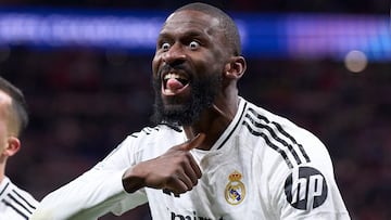 MADRID, SPAIN - MARCH 12: Antonio Rudiger of Real Madrid CF reacts after the UEFA Champions League 2024/25 UEFA Champions League 2024/25 Round of 16 second leg match between Atletico de Madrid and Real Madrid C.F. at Estadio Wanda Metropolitano on March 12, 2025 in Madrid, Spain. (Photo by Diego Souto/Getty Images)