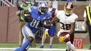 Oct 23, 2016; Detroit, MI, USA; Detroit Lions wide receiver Anquan Boldin (80) makes a touchdown catch against Washington Redskins cornerback Kendall Fuller (38) during the fourth quarter at Ford Field. Lions won 20-17. Mandatory Credit: Raj Mehta-USA TODAY Sports