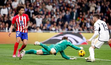 Jan Oblak bloquea el balón entre Axel Witsel y Federico Valverde.