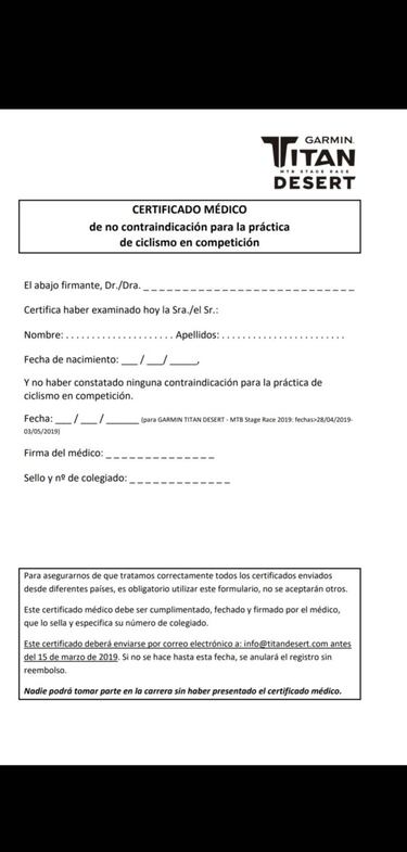 ¿Qué certificado médico requiere la Titan Desert?
