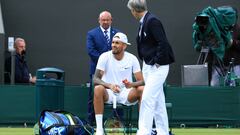 LONDON, ENGLAND - JUNE 28: Nick Kyrgios (AUS) complains during his Gentlemen's Singles 1st Round match against Paul Jubb (GBR) during day two of The Championships Wimbledon 2022 at All England Lawn Tennis and Croquet Club on June 28, 2022 in London, England. (Photo by Simon Stacpoole/Offside/Offside via Getty Images)