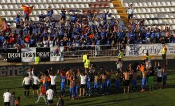 Rayo Vallecano - Getafe. El Getafe celebra la permanencia en Primera División con sus aficionados.