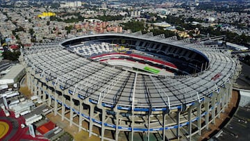 FILE PHOTO: Soccer Football - 2026 World Cup - Official match schedule announcement - Estadio Azteca, Mexico City, Mexico - February 3, 2024 The Azteca Stadium will be one of the three venues in Mexico for the 2026 World Cup in North America. It will be the first stadium to host three World Cups after having hosted the finals with Pele's Brazil in 1970 and Diego Maradona's Argentina in 1986. Today it closes its doors for renovation for the World Cup. REUTERS/Carlos Perez-Gallardo/File Photo