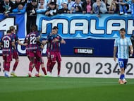 Imagen del gol de Sielva durante el Málaga-Huesca.