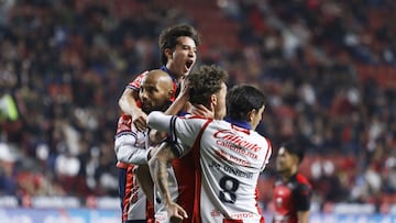Fidel Barajas celebrates his goal 1-1 with Joao Geraldino of San Luis during the 3rd round match between Tijuana and Atletico de San Luis as part of the Liga BBVA MX, Torneo Clausura 2026 at Caliente Stadium, on January 17, 2026 in Tijuana, Baja California, Mexico.