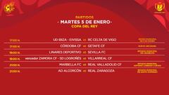 Los horarios de la segunda ronda de la Copa del Rey