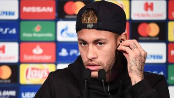 Paris Saint-Germain's Brazilian forward Neymar gives a press conference at the Parc des Princes stadium in Paris on October 2, 2018 on the eve of their Champions' League football match against Red Star Belgrade