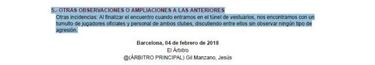 Tumulto en los vestuarios de Cornellà, según el acta arbitral