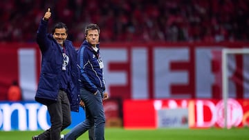 Hector Lara and Jose Antonio Noriega of Monterrey during the semi-finals second leg match between Toluca and Monterrey, as part of the Liga BBVA MX, Torneo Apertura 2025 at Nemesio Diez Stadium, on December 06, 2025 in Toluca, Estado de Mexico, Mexico.