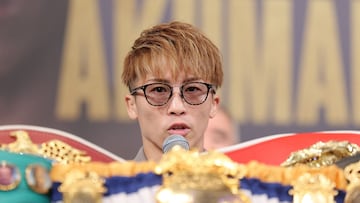 The unified world champion in the super bantamweight division of the four major organizations Naoya Inoue of Japan holds a press conference in Nagoya, Aichi prefecture on September 12, 2025. Japan's unbeaten Naoya Inoue said he wants to prove he is boxing's pound-for-pound king against Uzbekistan's Murodjon Akhmadaliev on September 14, hours after Canelo Alvarez squares off against Terence Crawford. (Photo by JIJI Press / AFP) / Japan OUT