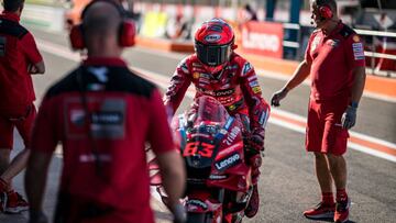 VALENCIA, SPAIN - NOVEMBER 04: Francesco Bagnaia of Italy and Ducati Lenovo Team comes back to his garage during the free practice session of the MotoGP Gran Premio Motul de la Comunitat Valenciana at Ricardo Tormo Circuit on November 04, 2022 in Valencia, Spain. (Photo by Steve Wobser/Getty Images)