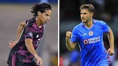 Diego Lainez (izq) y Santiago Giménez (der) durante un partido con Selección Mexicana y Cruz Azul respectivamente.