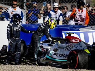 Lewis Hamilton after crashing his Mercedes W13.