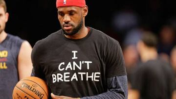 LeBron James wears an "I can't breathe" t-shirt for Eric Garner last year.