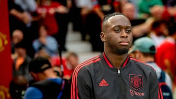 MANCHESTER, ENGLAND - AUGUST 07: Aaron Wan-Bissaka of Manchester United in action during the Premier League match between Manchester United and Brighton & Hove Albion at Old Trafford on August 07, 2022 in Manchester, England. (Photo by Ash Donelon/Manchester United via Getty Images)