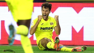 Alfonso Pedraza, jugador del Villarreal, celebra un gol.
