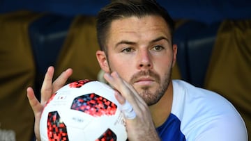 Jack Butland, en el banquillo de la selección inglesa.