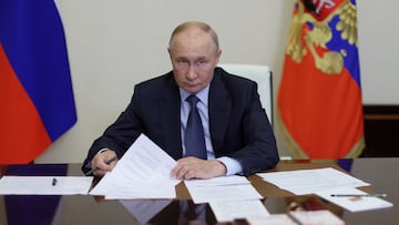 Russian President Vladimir Putin chairs a meeting with members of the government, via video link at the Novo-Ogaryovo state residence outside Moscow, Russia August 22, 2024. Sputnik/Gavriil Grigorov/Pool via REUTERS ATTENTION EDITORS - THIS IMAGE WAS PROVIDED BY A THIRD PARTY.