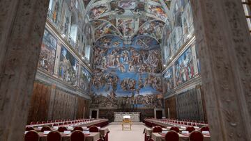 A view of the interior of the Sistine Chapel ahead of the conclave to elect the next pope at the Vatican, May 6, 2025. Vatican Media/Handout via REUTERS THIS IMAGE HAS BEEN SUPPLIED BY A THIRD PARTY