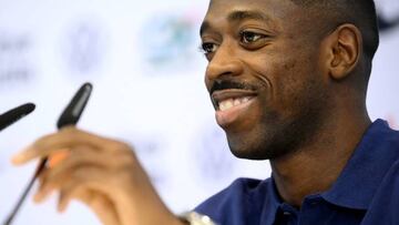 France's forward Ousmane Dembele smiles during a press conference at the Jassim-bin-Hamad Stadium in Doha on November 23, 2022, during the Qatar 2022 World Cup football tournament. (Photo by FRANCK FIFE / AFP) (Photo by FRANCK FIFE/AFP via Getty Images)