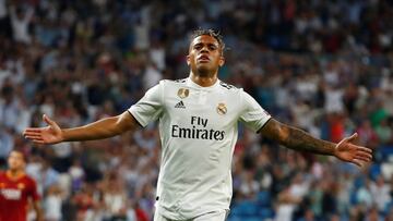 Soccer Football - Champions League - Group Stage - Group G - Real Madrid v AS Roma - Santiago Bernabeu, Madrid, Spain - September 19, 2018  Real Madrid&#039;s Mariano celebrates scoring their third goal           REUTERS/Juan Medina