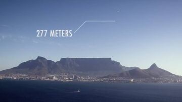 Nick Jacobsen estableciendo el nuevo r&eacute;cord mundo de altura en kite: 277 metros sobre el mar en Ciudad del Cabo (Sud&aacute;frica).