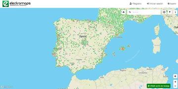 Así se ve el mapa de puntos de carga de Electromaps