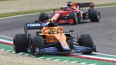 Lando Norris (McLaren MCL35M) y Charles Leclerc (Ferrari SF21). &Iacute;mola, Italia. F1 2021. 