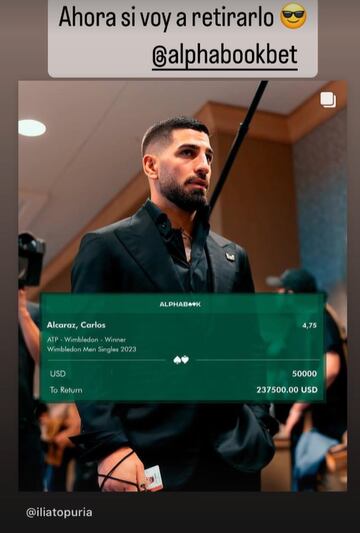 El dineral que ha ganado Topuria apostando más de 44.000 euros a la victoria de Alcaraz. Fuente: Ilia Topuria.