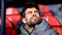 Gerard Pique of FC Barcelona looks on before the LaLiga Santander match between CA Osasuna and FC Barcelona at El Sadar Stadium on November 08, 2022 in Pamplona, Spain.