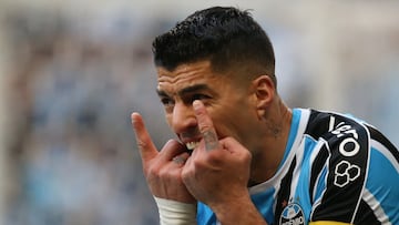 Soccer Football - Brasileiro Championship - Gremio v Fluminense - Arena do Gremio, Porto Alegre, Brazil - August 13, 2023 Gremio's Luis Suarez reacts REUTERS/Diego Vara