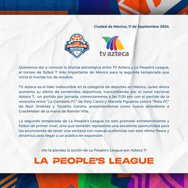 TV Azteca transmitirá los partidos de la La People’s League en México
