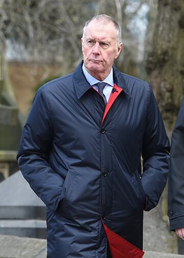 Former footballer Geoff Hurst arrives at Stoke Minster church for the funeral service of England's former goalkeeper Gordon Banks