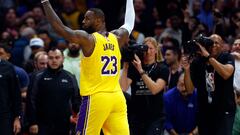 (FILES) LeBron James #23 of the Los Angeles Lakers after a 116-112 win against the LA Clippers at Crypto.com Arena on February 28, 2024 in Los Angeles, California. LeBron James became the first NBA player to reach 40,000 career regular-season points on March 2, 2024, the 39-year-old superstar scoring nine against defending champion Denver to achieve the milestone. (Photo by RONALD MARTINEZ / GETTY IMAGES NORTH AMERICA / AFP)