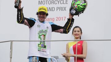 Franco Morbidelli celebrando su t&iacute;tulo en Sepang.