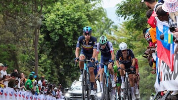 Colombian rider Harold Tejada Canacue leads a breakaway the men's Elite road race cycling event during the UCI 2025 Road World Championships, in Kigali, on September 28, 2025. (Photo by Anne-Christine POUJOULAT / AFP)