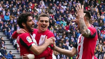 Ra&uacute;l Garc&iacute;a, C&oacute;rdoba y Berchiche celebran un gol en Pucela.