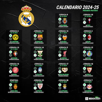 El calendario del Real Madrid.