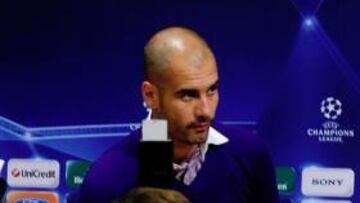 <b>ESPERANZADO. </b>Pep Guardiola atendió con paciencia a la Prensa, mientras los jugadores del Inter se ejercitaron por la mañana en su ciudad deportiva, con Sneijder listo.