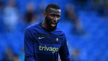 LONDON, ENGLAND - MAY 19: Antonio Ruediger of Chelsea warms up prior to the Premier League match between Chelsea and Leicester City at Stamford Bridge on May 19, 2022 in London, England. (Photo by Harriet Lander/Copa/Getty Images)