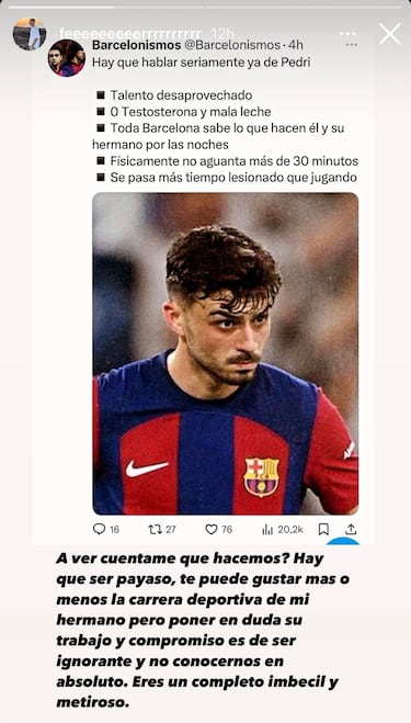El hermano de Pedri: “¿Hacer cosas por las noches? Poner en duda su trabajo es de ignorante”